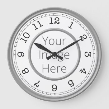 Custom Photo Grey Modern Minimalist Large Clock by homedecorshop at Zazzle