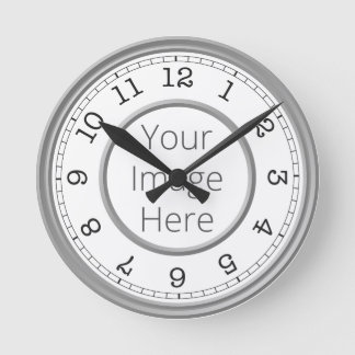 Custom Photo Grey Modern Minimalist Round Clock