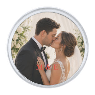 Custom Photo Groom Him Wedding Gift Personalised L Silver Finish Lapel Pin
