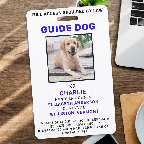 Custom Photo Guide Dog Service Dog ID Badge