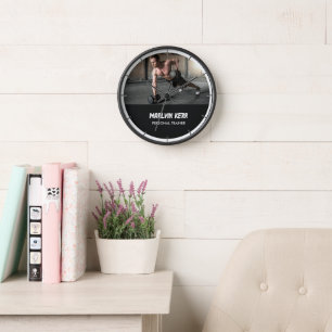 Custom photo gym business gray clock