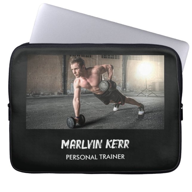 Custom photo gym business gray laptop sleeve (Front)