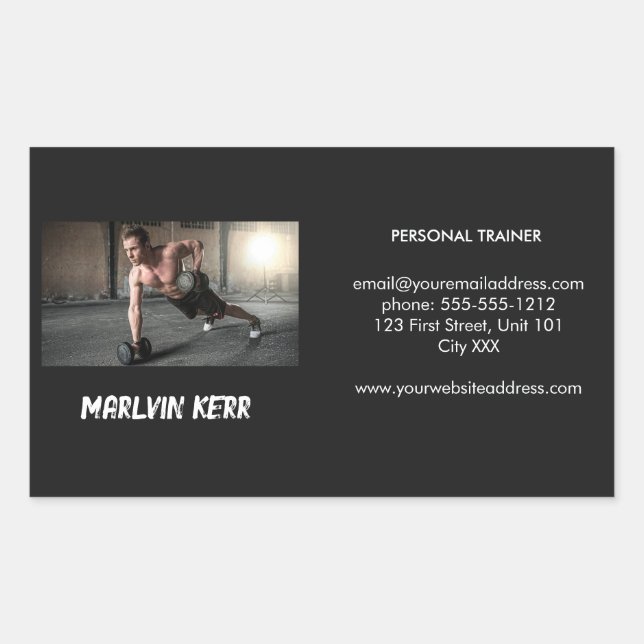 Custom photo gym business gray rectangular sticker (Front)