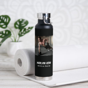 Custom photo gym business gray water bottle