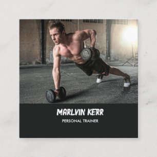 Custom photo gym gray square business card