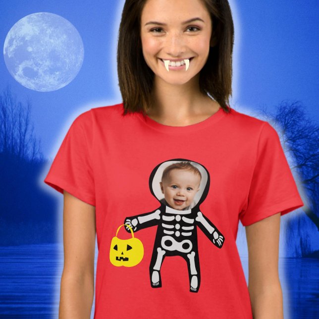 Custom photo Halloween skeleton trick or treat T-Shirt (Creator Uploaded)