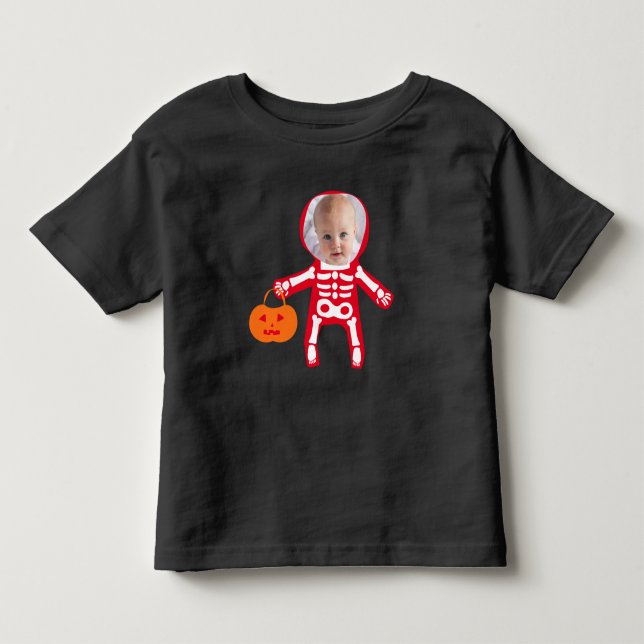 Custom photo Halloween skeleton trick or treat Toddler T-shirt (Front)