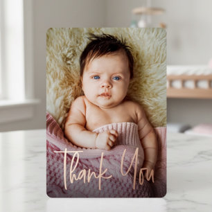 Custom Photo Handlettering Baby Shower rose gold Foil Holiday Card