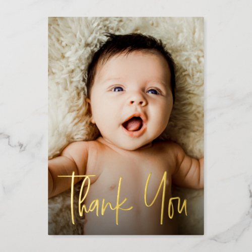 Custom Photo Handlettering Baby Shower Thank you Foil Holiday Card