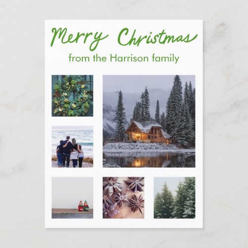 CUSTOM PHOTO Handlettering Merry Christmas Holiday Postcard