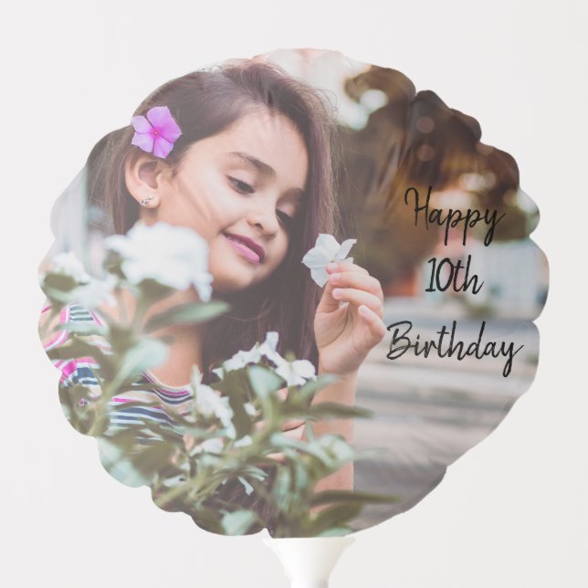 Custom Photo Happy 10th Birthday Balloon (Front)