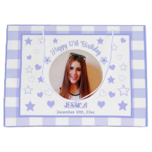 Custom Photo Happy 17th Birthday Purple Blue Plaid