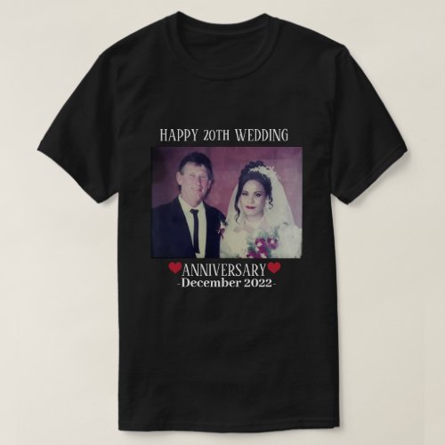 Custom Photo Happy 20th Wedding Anniversary Black T_Shirt