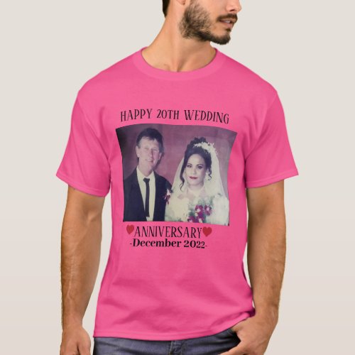 Custom Photo Happy 20th Wedding Anniversary Pink T_Shirt