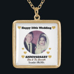 Custom Photo 'Happy 50th Wedding Anniversary" Gold Plated Necklace<br><div class="desc">Personalize this cute, elegant "Happy 50th Wedding Anniversary" Gold Plated Necklace design. You can easily change or remove the photo, the names and the text as needed. You can also change the font type, font color and font size if you want. Click -->"Personalize" to find the editing tools. You can...</div>
