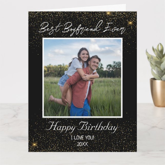 Custom Photo Happy Birthday Best Boyfrien Ever     Card (Small Plant)