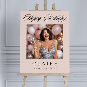 Custom Photo Happy Birthday Blush Pink Foam Board
