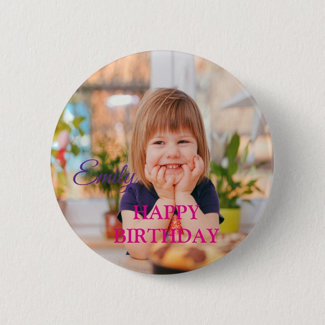 Custom Photo Happy Birthday Personalize Chocolate  Button (Front)