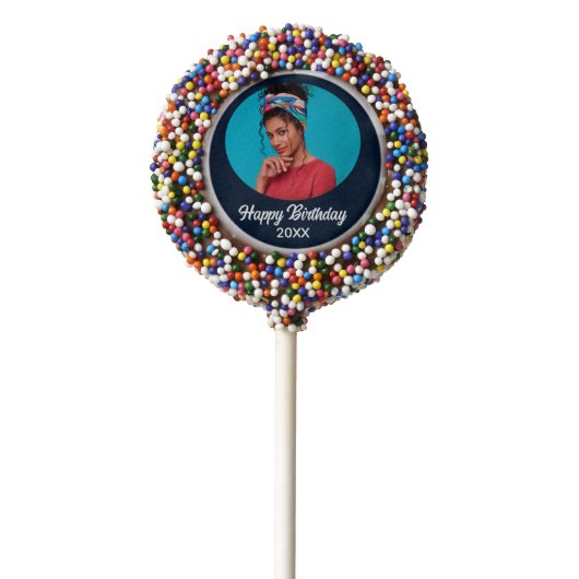 Custom Photo Happy Birthday Personalize Chocolate Covered Oreo Pop (Zoomed)