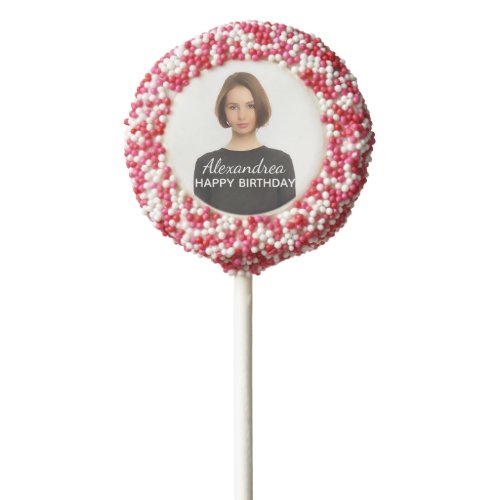 Custom Photo Happy Birthday Personalize   Chocolate Covered Oreo Pop