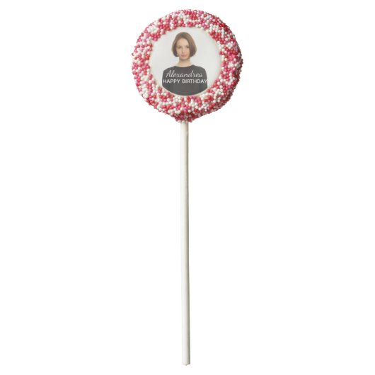 Custom Photo Happy Birthday Personalize   Chocolate Covered Oreo Pop (Front)