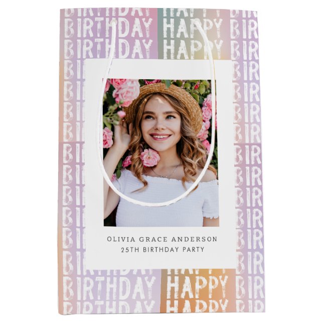 Custom Photo Happy Birthday  Personalized Medium Gift Bag (Front)