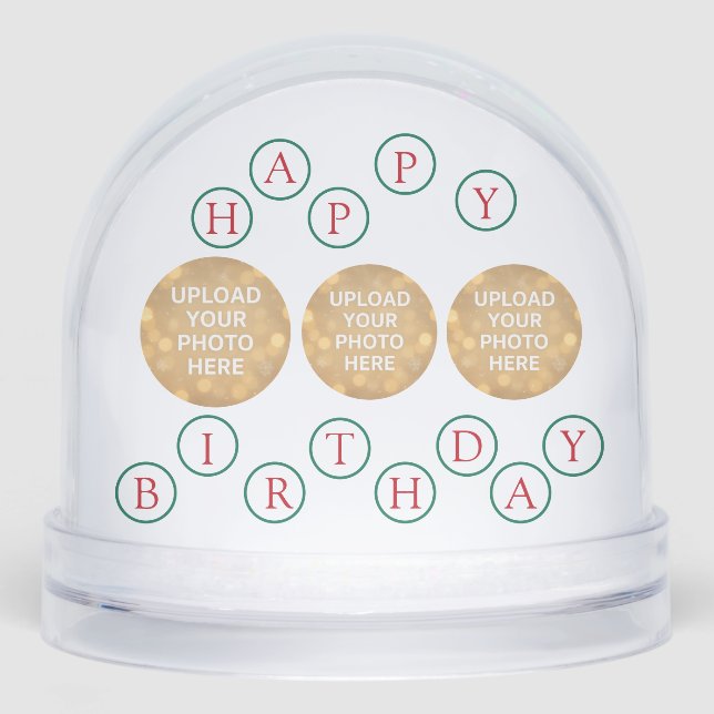 Custom Photo Happy Birthday Snow Globe (Front)
