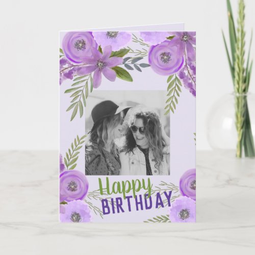 Custom Photo Happy Birthday Violet Lavender  Card