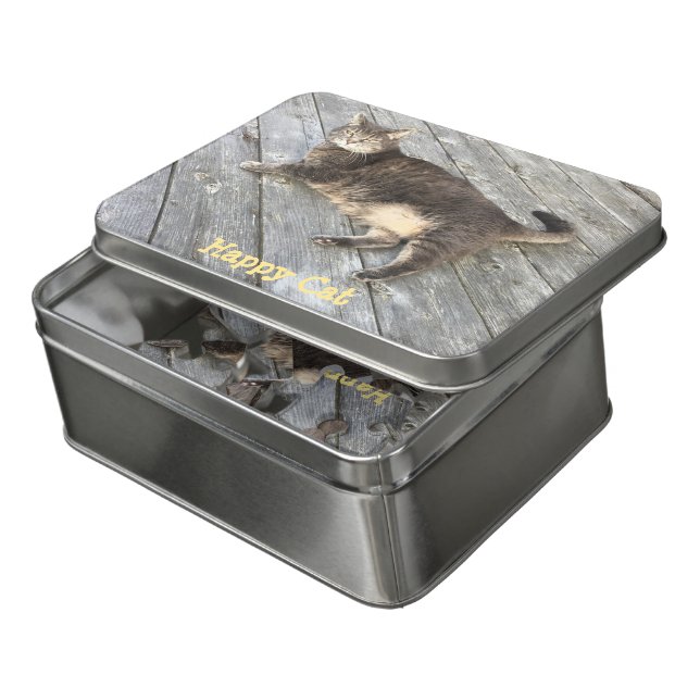 CUSTOM PHOTO Happy Cat Jigsaw Puzzle (Lid Open)
