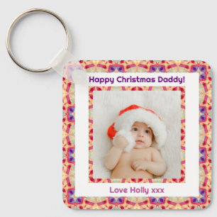 Custom Photo Happy Christmas Jolly Daddy Dad Papa Keychain