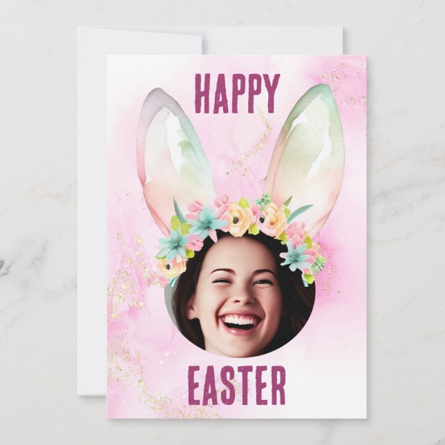 Custom photo Happy Easter bunny ears card pastel (Front)