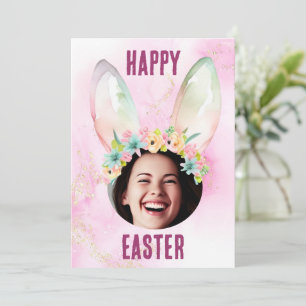 Custom photo Happy Easter bunny ears card pastel