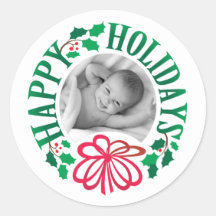 Custom Photo Happy Holidays Typography Wreath
