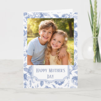 Custom Photo Happy Mother’s Day blue toile Card