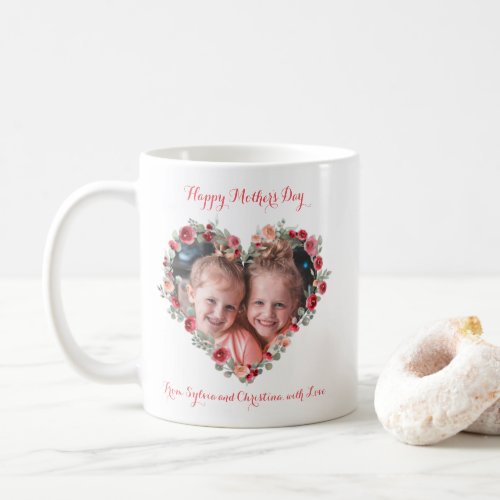 Custom Photo Happy Mothers Day Heart Coral Pink Coffee Mug