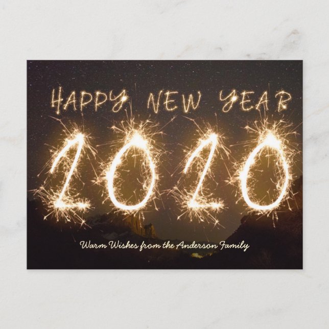 Custom Photo Happy New Year 2020 Firework Sparkler Postcard (Front)