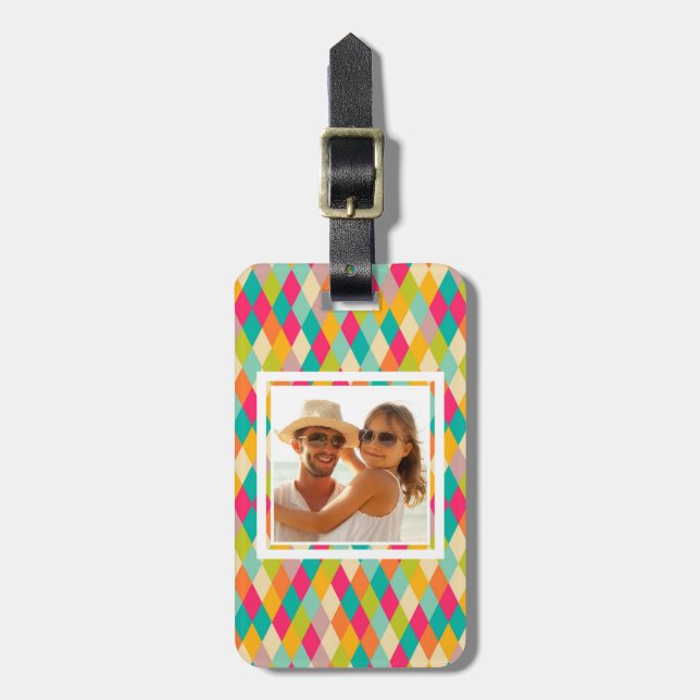 Custom Photo Harlequin vintage pattern Luggage Tag (Front Vertical)