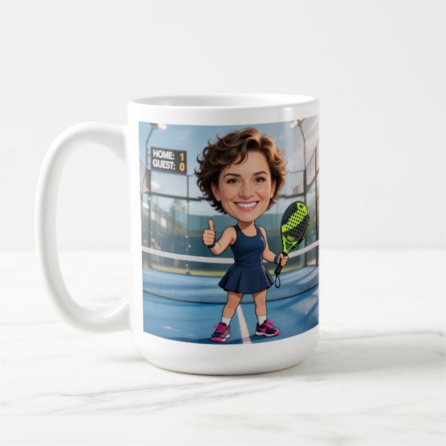 Custom Photo Head Padel/Pickleball Player Caricatu Coffee Mug (Left)