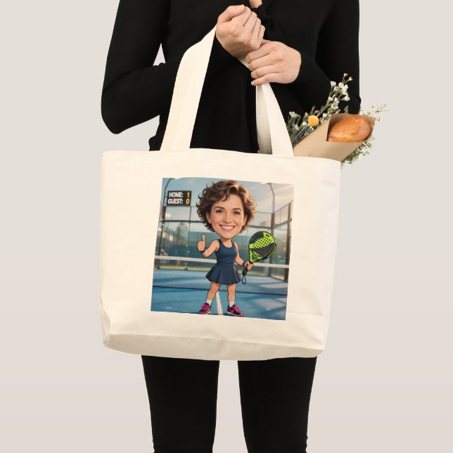 Custom Photo Head Padel/Pickleball Player Caricatu Large Tote Bag (Front (Product))