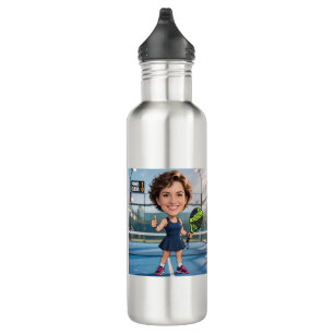 Custom Photo Head Padel/Pickleball Player Caricatu Stainless Steel Water Bottle
