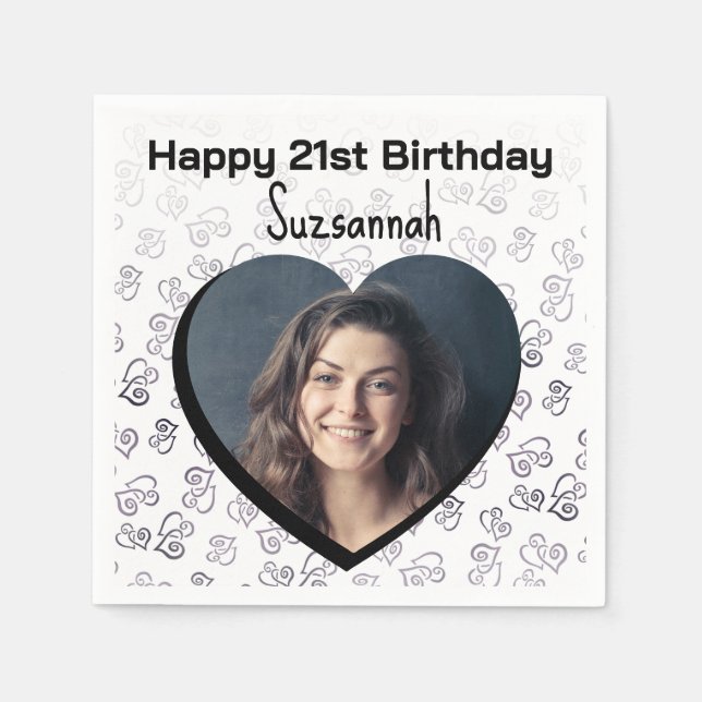Custom Photo Heart Art Birthday Party Template Nap Napkins (Front)