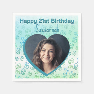 Custom Photo Heart Art Birthday Party Template Napkins