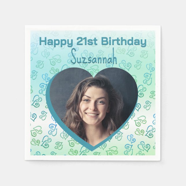 Custom Photo Heart Art Birthday Party Template Napkins (Front)
