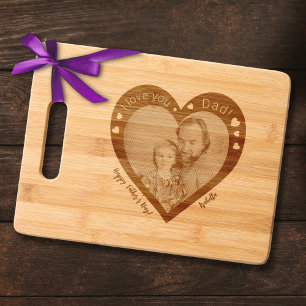 Custom Photo Heart Father's Day Engraved Bamboo Cutting Board