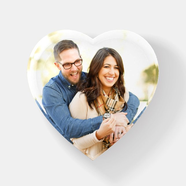 Custom Photo Heart Glass Newlywed Wedding Gift Paperweight (Front)