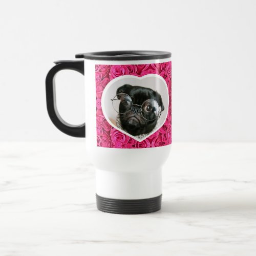 Custom Photo Heart Pink Roses DIY Picture  Travel Mug