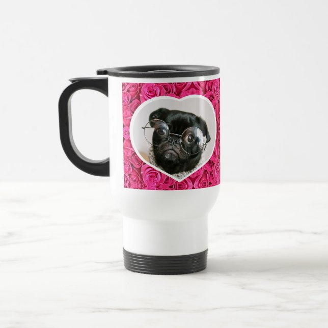 Custom Photo Heart Pink Roses DIY Picture  Travel Mug (Left)