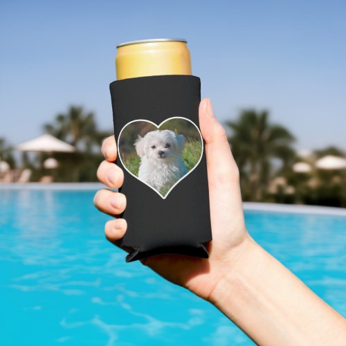 Custom Photo Heart Shape Picture Frame Personalize Seltzer Can Cooler