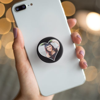 Custom Photo Heart Shaped Picture Frame Black PopSocket