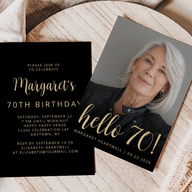 Custom Photo Hello 70 Seventieth Birthday Party Invitation (Creator Uploaded)